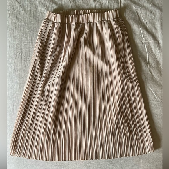 Zara Beige Pleated Midi Skirt - Picture 1 of 5